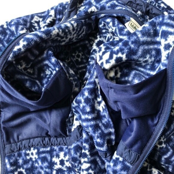 LL Bean Vintage USA Made Polartec Snowflake Fleece Hoodie Parka Jacket Blue - Picture 11 of 16